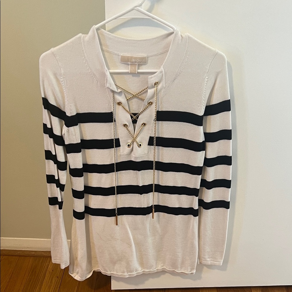 Michael Kors Striped Lace-Up Sweater